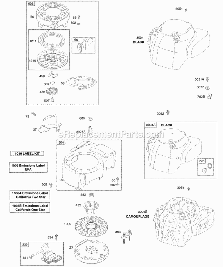 Flywheel Blower Housing Cowl Rewind Diagram and Parts List for AA0101-0001-01  Briggs and Stratton Engine